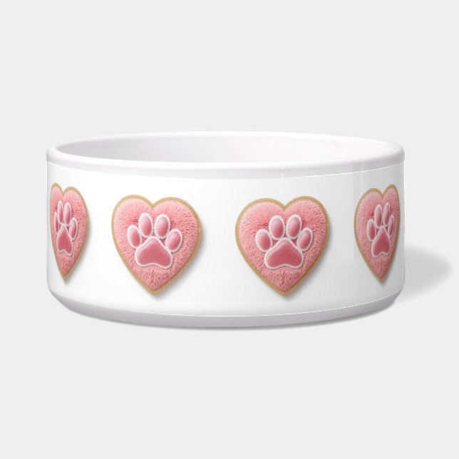 Personalized Dog Bowl | Pet Mom Chenille Paw Print ボウル (正面)