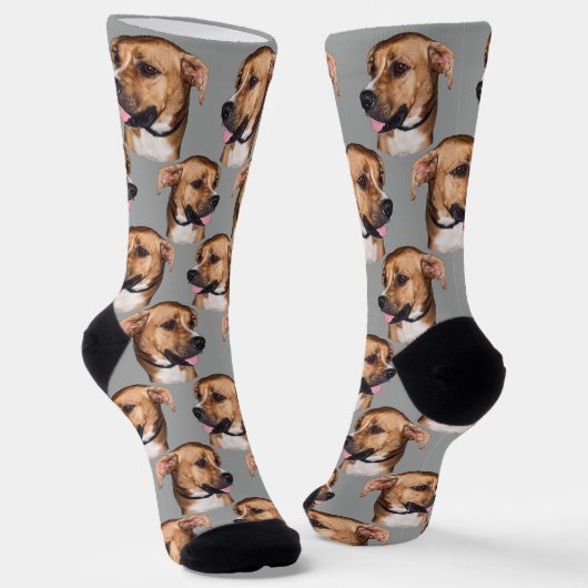 Personalized dog face photo Gray Cute Fun Pet ソックス (傾斜あり)