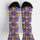 Personalized dog face photo Purple Cute Fun Pet ソックス (上部)