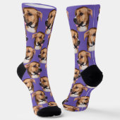 Personalized dog face photo Purple Cute Fun Pet ソックス (傾斜あり)