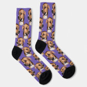 Personalized dog face photo Purple Cute Fun Pet ソックス (右)