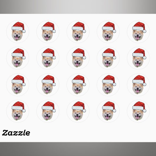 Personalized Dog Face Photo Santa Hat Christmas ラウンドシール