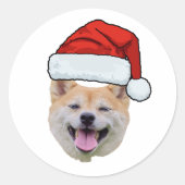Personalized Dog Face Photo Santa Hat Christmas ラウンドシール (正面)
