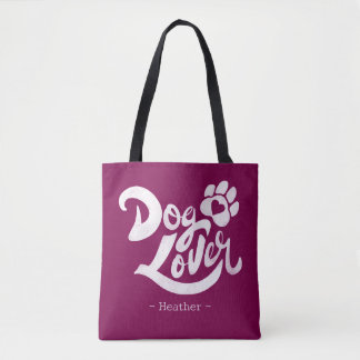 Personalized Dog Lover Hand-Lettered Burgundy トートバッグ
