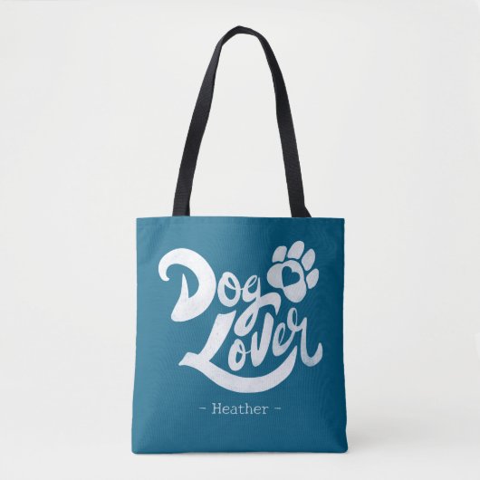Personalized Dog Lover Hand-Lettered Ocean Blue トートバッグ (正面)