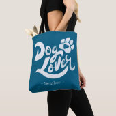 Personalized Dog Lover Hand-Lettered Ocean Blue トートバッグ (クローズアップ)