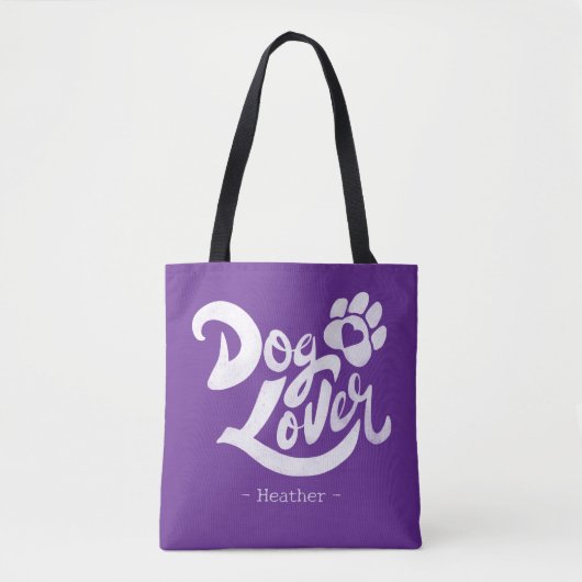 Personalized Dog Lover Hand-Lettered Purple トートバッグ (正面)