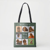 Personalized Dog Mom 8-Photo Collage Sage Green トートバッグ (正面)