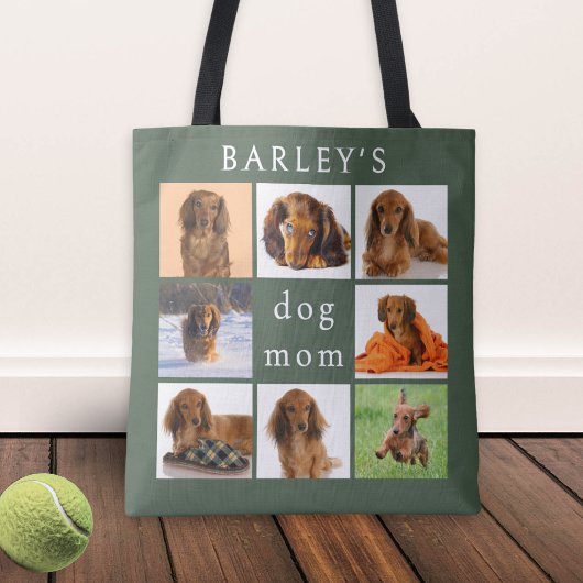 Personalized Dog Mom 8-Photo Collage Sage Green トートバッグ