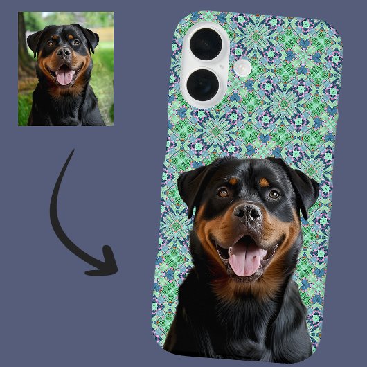 Personalized Dog Pet Photo Green Mandala Pattern Case-Mate iPhoneケース