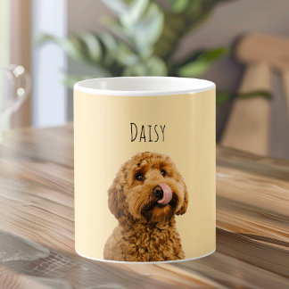 Personalized Dog Photo | Custom Pet Name Yellow コーヒーマグカップ