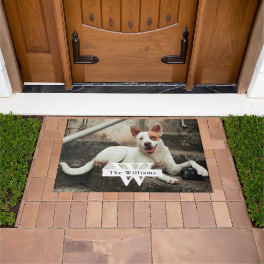 Personalized Dog Photo Family name ドアマット (室外)