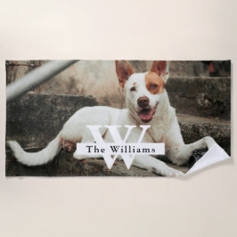 Personalized Dog Photo Family name ビーチタオル