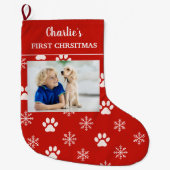 Personalized Dog Photo Name First Christmas Dog ラージクリスマスストッキング (正面)