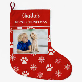 Personalized Dog Photo Name First Christmas Dog ラージクリスマスストッキング
