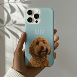 Personalized Dog Photo | Pastel Blue Pet iPhone 15 Proケース<br><div class="desc">Bring your favorite furry friend everywhere you go with this personalized dog photo phone case. Featuring a soft pastel blue background, your pet’s photo, and a custom name, this design is perfect for dog lovers who want something stylish, minimal, and meaningful. This custom pet phone case makes a thoughtful gift...</div>