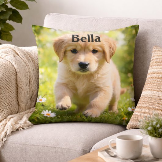 Personalized Dog Photo Pillow With Custom Name クッション