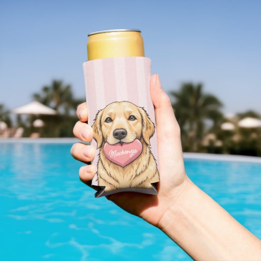 Personalized Dog with Heart Happy Valentine's Day スリム缶クーラー (インサイチュ プール)