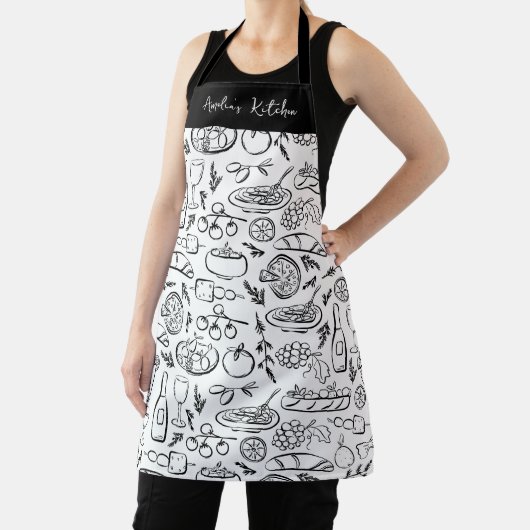 Personalized Dolce Vita Food Pattern Black White エプロン (インサイチュ)