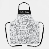 Personalized Dolce Vita Food Pattern Black White エプロン (正面)
