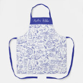 Personalized Dolce Vita Food Pattern Blue エプロン (正面)
