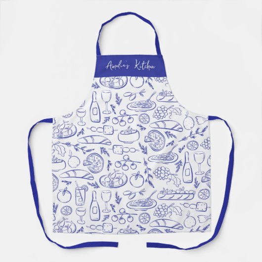 Personalized Dolce Vita Food Pattern Blue エプロン (正面)