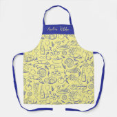 Personalized Dolce Vita Food Pattern Blue Yellow エプロン (正面)