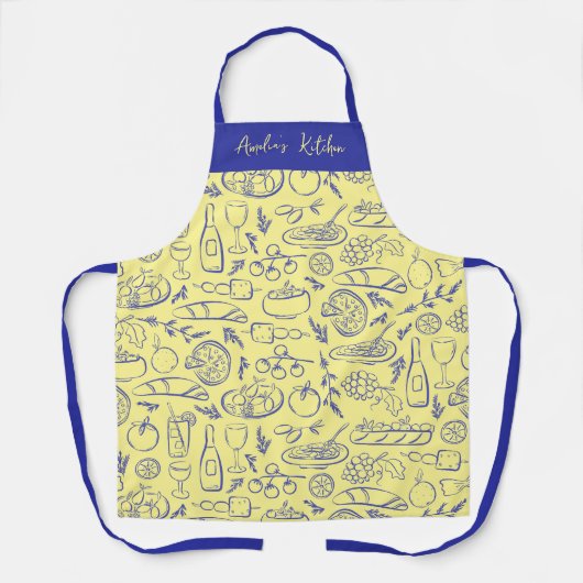 Personalized Dolce Vita Food Pattern Blue Yellow エプロン (正面)