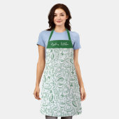 Personalized Dolce Vita Food Pattern Green エプロン (着用した状態)