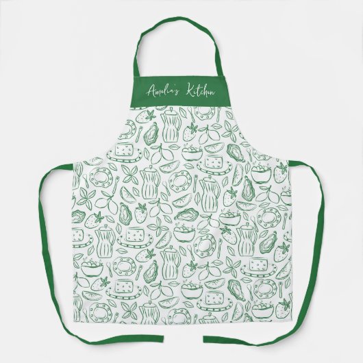 Personalized Dolce Vita Food Pattern Green エプロン (正面)