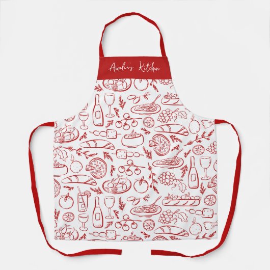 Personalized Dolce Vita Food Pattern Red エプロン (正面)