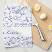 Personalized Dolce Vita Italian Food Drawings Blue キッチンタオル (四つ折り)