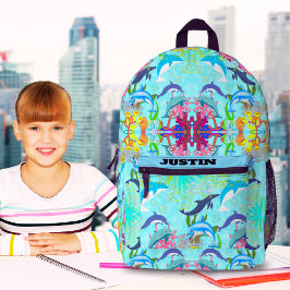 Personalized Dolphin Ocean Life Kids Backpack Name プリントバックパック