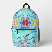 Personalized Dolphin Ocean Life Kids Backpack Name プリントバックパック (正面)