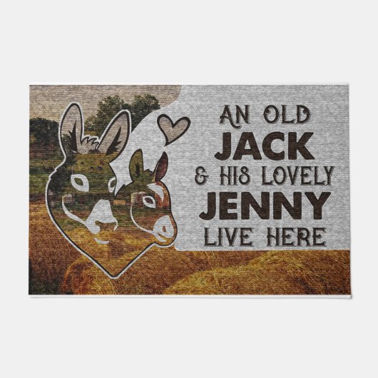 Personalized Donkey Couple Old Jack Lovely Jenny  ドアマット (正面)