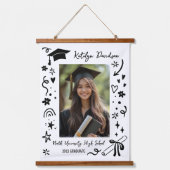 Personalized Doodle Graduation Keepsake Photo 吊り下げ型タペストリー (正面)