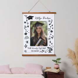 Personalized Doodle Graduation Keepsake Photo 吊り下げ型タペストリー