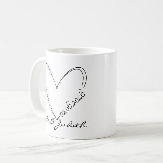 Personalized doodle heart wedding コーヒーマグカップ (正面左)