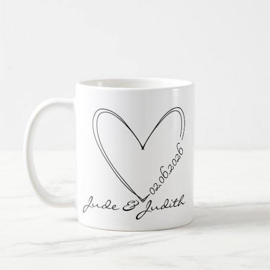 Personalized doodle heart wedding  コーヒーマグカップ (左)