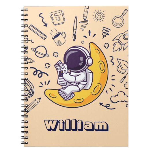 Personalized Doodle Space Planets Back to School ノートブック (正面)