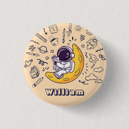 Personalized Doodle Space Planets Back to School 缶バッジ