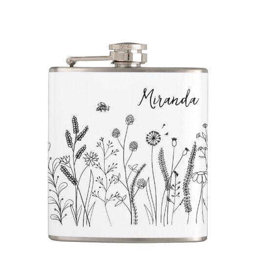 Personalized Doodle Wild Plants Vinyl Wrapped Flas フラスク (正面)