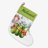 Personalized  Double Sided Pickle ラージクリスマスストッキング (正面 (吊り時))