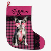Personalized Double sided Quirky Boston Terrier ラージクリスマスストッキング (正面)