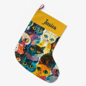 Personalized  Double Sided Whimsical Cat Design ラージクリスマスストッキング (正面 (吊り時))