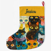 Personalized  Double Sided Whimsical Cat Design ラージクリスマスストッキング (裏面)