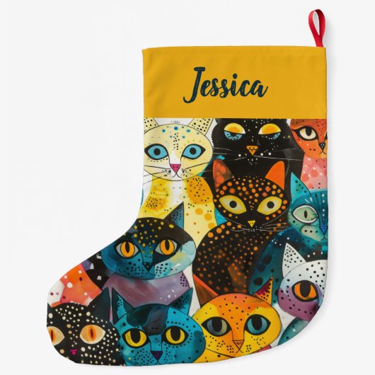 Personalized  Double Sided Whimsical Cat Design ラージクリスマスストッキング (裏面)