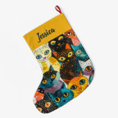 Personalized  Double Sided Whimsical Cat Design ラージクリスマスストッキング (裏面 (吊り時))