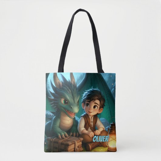 Personalized Dragon Adventure Tote Bag for Kids トートバッグ (正面)