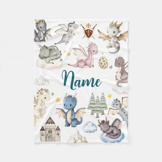 Personalized Dragon Baby Blanket with Name フリースブランケット (正面)